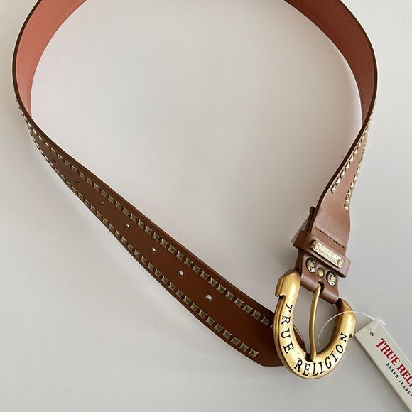 True Religion Belt Medium Gold-tone Buckle Pyramid Studs S - Picture 3 of 10